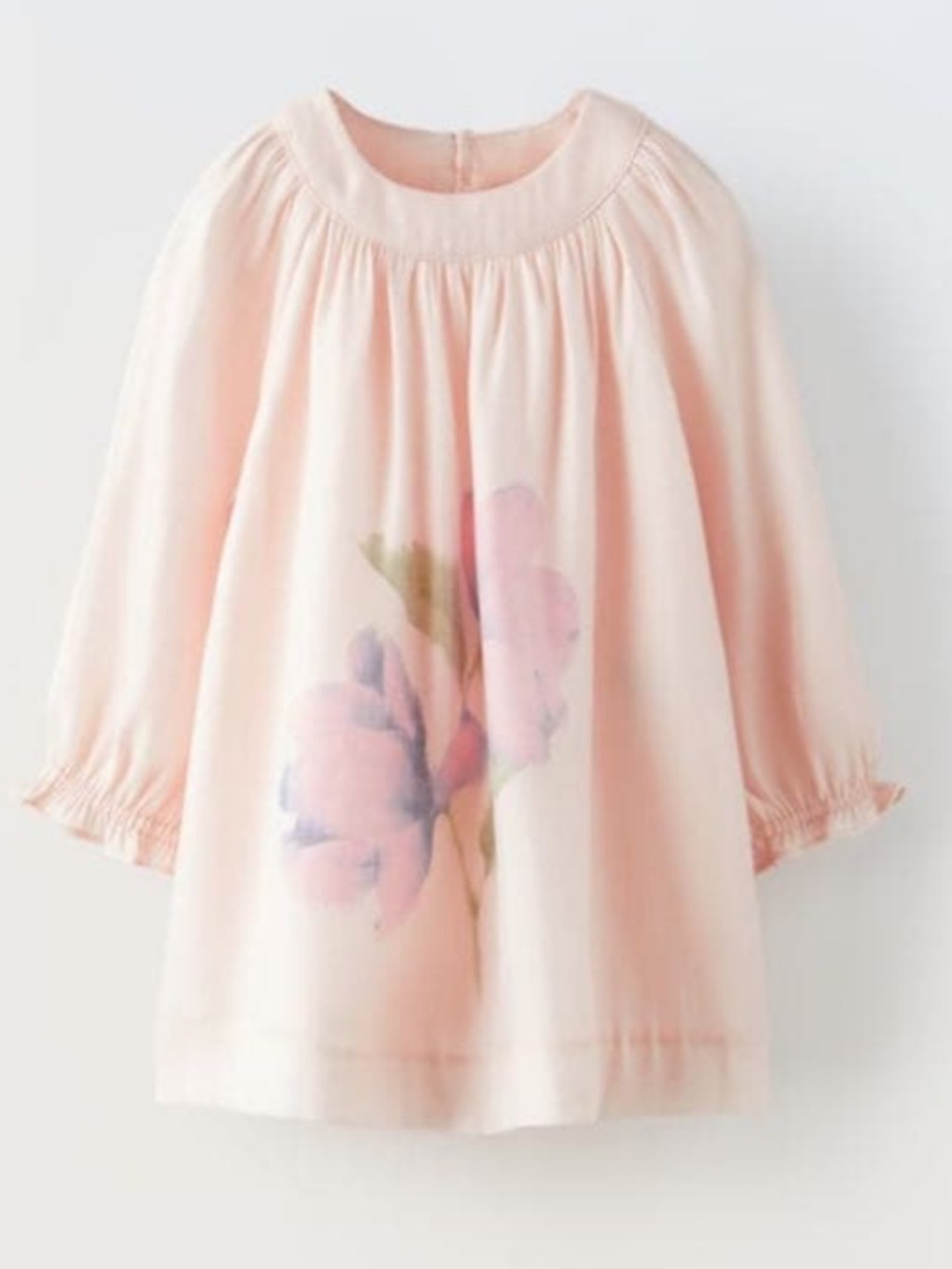 Zara Kids Girls Dress Light Pink Mauve & Purple Floral Shiny Long Sleeve 4-5Y